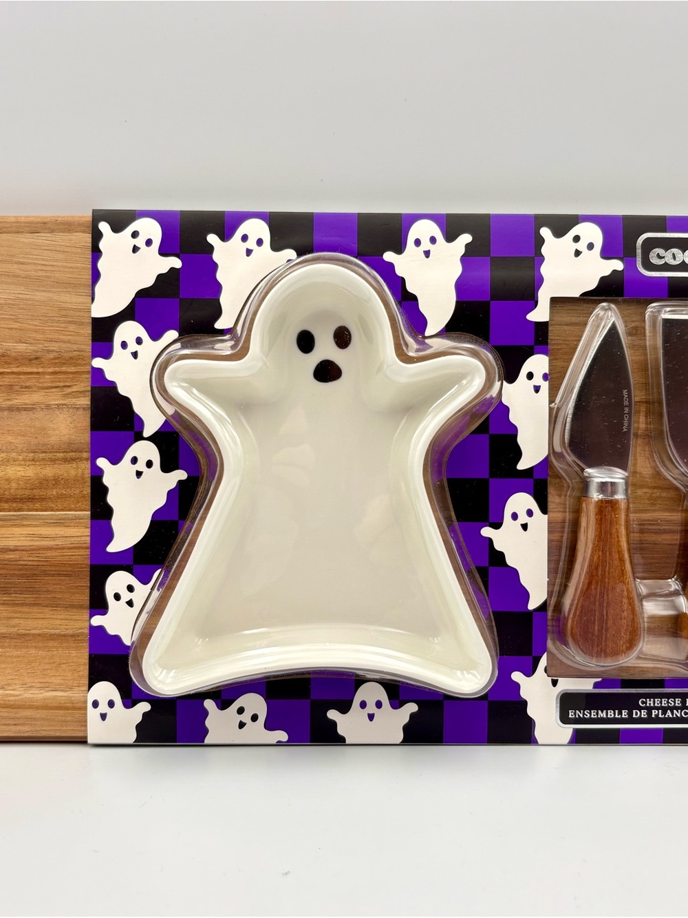 Charcuterie Board / Cheese Serving Tray with Ghost Dish and 3 Piece Serving Set